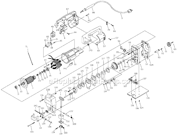 Page A Diagram and Parts List for 7549 Type 3 Porter Cable Jig Saw